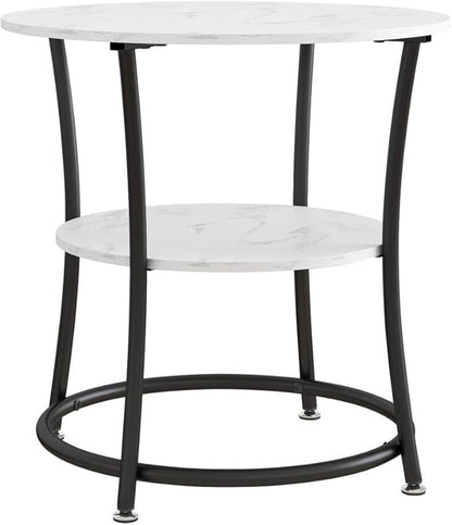 BOFENG Round Coffee Table Side Table,Round End Table with 2 Storage Shelves for Living Room, Bedroom,Small Space,Coffee Table Nightstand with Sturdy Metal Frame,Easy Assembly,White