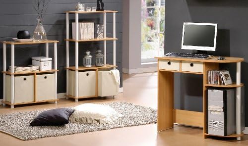 Furinno Go Green 4-Tier Multipurpose Storage Rack Shelving Unit with Bins (Set of 2), Beech