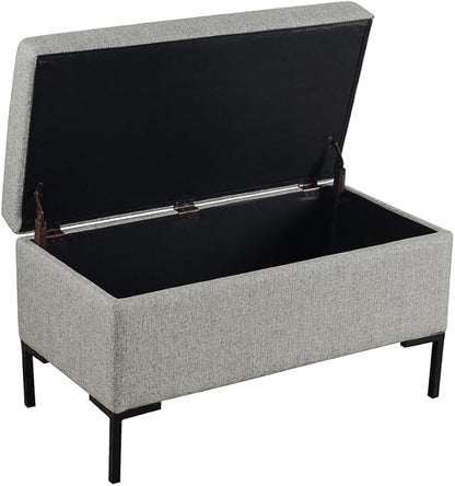 HomePop Upholstered Storage Bench with Metal Leg|Homepop Home Décor|Bench with Storage for Living Room & Entryway - Gray Woven