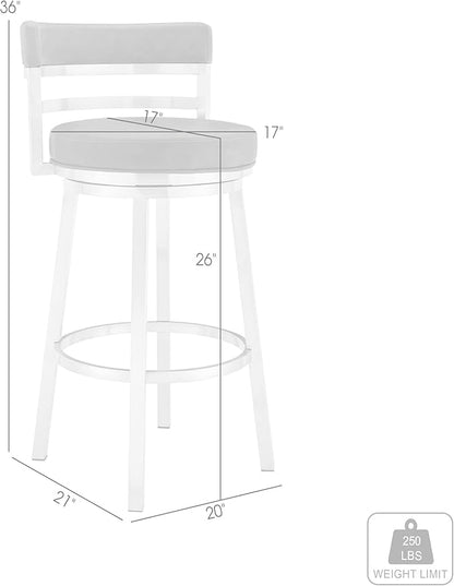 Armen Living Madrid 26" Seat Height Swivel Modern Red Faux Leather and Brushed Stainless Steel Bar Stool for Kitchen Island Counter