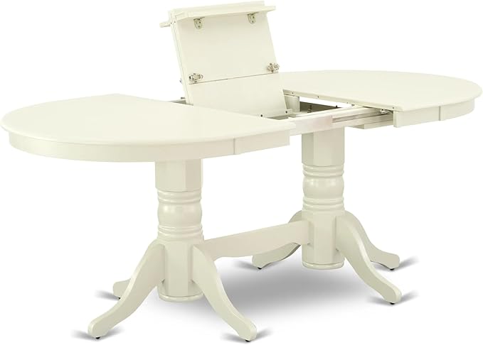 East West Furniture VAAB5-LWH-02 5 Piece Dining Room Table Set Includes an Oval Kitchen Table with Butterfly Leaf and 4 Light Beige Linen Fabric Parsons Chairs, 40x76 Inch, Linen White