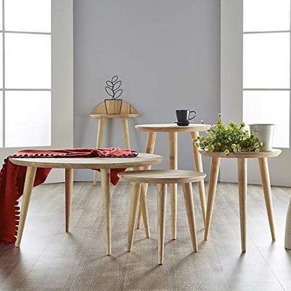 WoodShine Side Table Small Round Solid Wood Sofa End Tables Accent Nesting Coffee Table Natural(H:24.21inch)