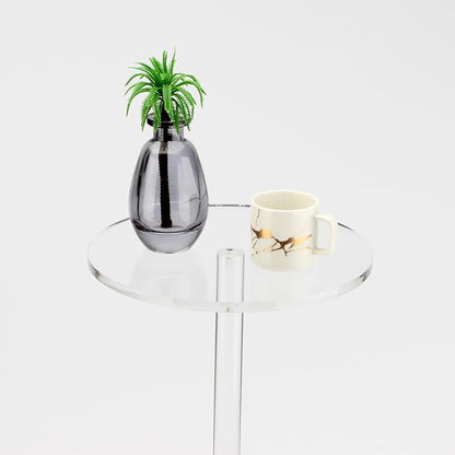 Acrylic Drink End Table, Clear Drink Table for Small Spaces with Anti-Slip Pads, 9.8" Round Modern Side Coffee Table for Living Room/Bedroom/Bathroom/Office/Outdoor/Business (Acrylic, Clear)