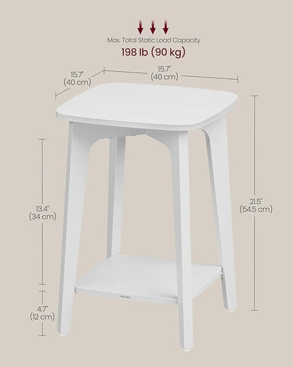 VASAGLE Side Table, Small Square End Table with Lower Shelf, Nightstand for Small Spaces, Living Room, Bedroom, Cloud White ULET236W01