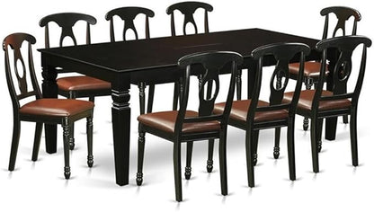 East West Furniture LGKE9-BLK-LC 9 Piece Dining Room Set Includes a Rectangle Kitchen Table with Butterfly Leaf and 8 Faux Leather Upholstered Dining Chairs, 42x84 Inch, Black