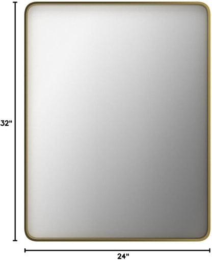 TokeShimi Bathroom Mirror for Wall 24 x 32 Inch Gold Brushed Brass Metal Rounded Corner Rectangle Mirror Wall Mirror in Metal Frame
