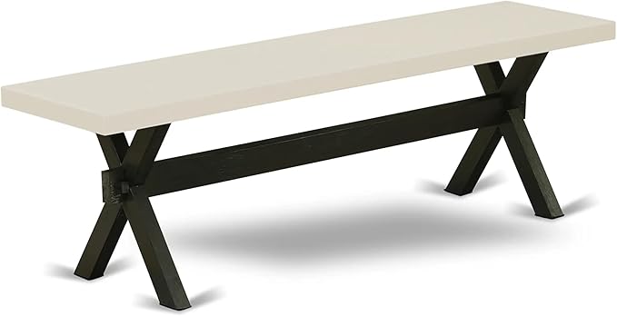 East West Furniture X626DR124-6 6 Piece Dining Table Set Contains a Rectangle Kitchen Table with X-Legs and 4 Black Color Linen Fabric Parson Chairs with a Bench, 36x60 Inch, Multi-Color