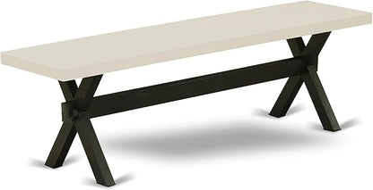 East West Furniture X627FL624-6 6 Piece Dining Room Set Contains a Rectangle Dining Table with X-Legs and 4 Black Linen Fabric Parson Chairs with a Bench, 40x72 Inch, Multi-Color
