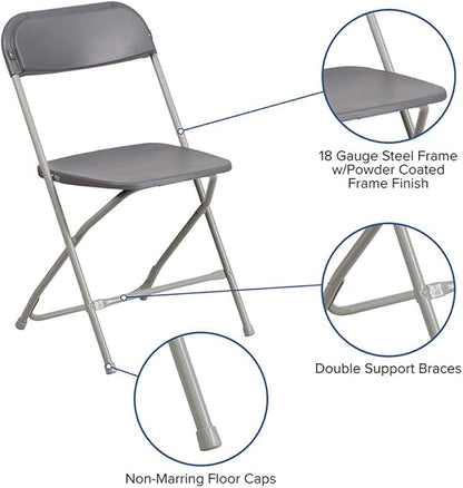 Flash Furniture Hercules Series Plastic Folding Chairs for Parties and Weddings, Stackable Commercial Event Seats, Set of 10, Gray