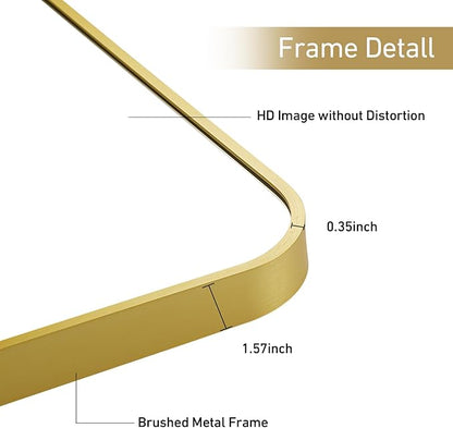 24x36 Inch Bathroom Mirror for Wall,Matte Gold Framed Rectangle Mirror with Rounded Corner,Aluminum Alloy Framed Brushed Wall Mirror for Bedroom or Living Room,Vertical or Horizontal