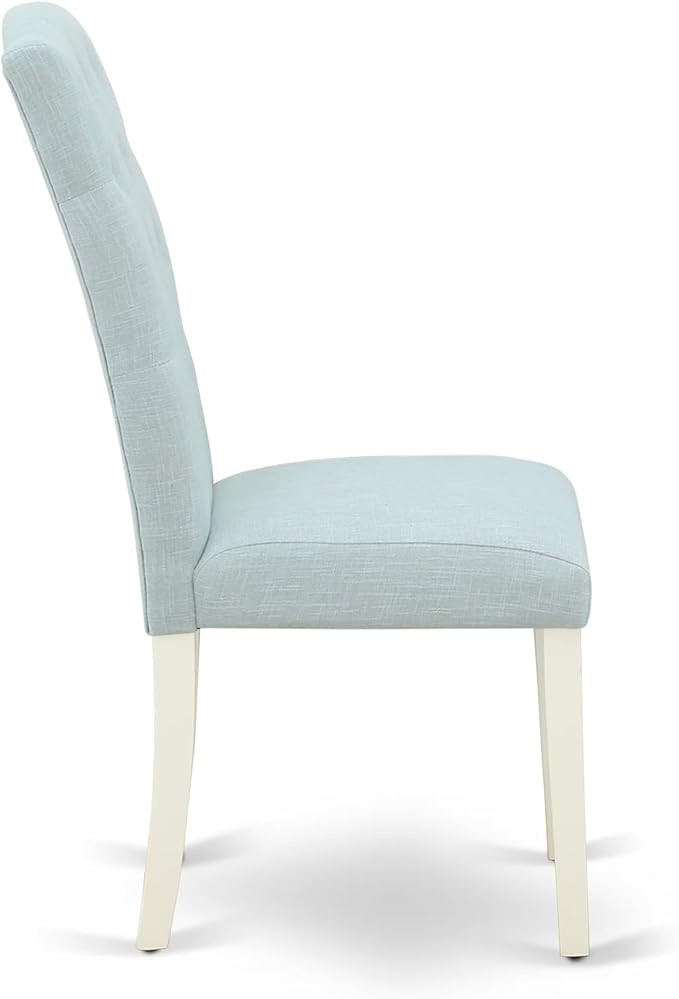 East West Furniture V077CE215-5 5 Piece Modern Dining Table Set Includes a Rectangle Wooden Table with V-Legs and 4 Baby Blue Linen Fabric Upholstered Chairs, 40x72 Inch, Multi-Color