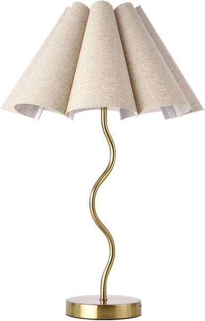 KUNJOULAM Small Table Lamp, Bedside Nightstand Lamp with Umbrella Form Fabric Lampshade, Morden Mini Desk Lamp for Bedroom Home Office Decor