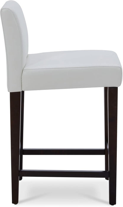 CHITA Counter Height Bar Stools Set of 2, 25" H Seat Height Upholstered Barstools, PU Leather in White