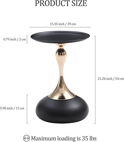 Small Black Round Side Table Pedestal for Small Spaces, Metal Unique End Table for Living Room, Modern Corner Accent Tables Drink Martini Tables