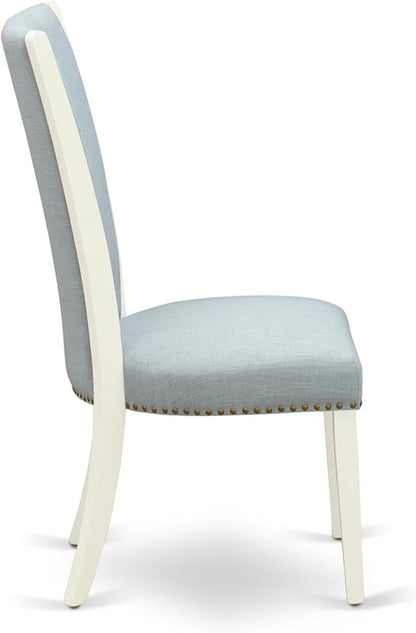 East West Furniture V077VE215-7 7 Piece Dining Table Set Consist of a Rectangle Wooden Table with V-Legs and 6 Baby Blue Linen Fabric Parson Dining Room Chairs, 40x72 Inch, Multi-Color