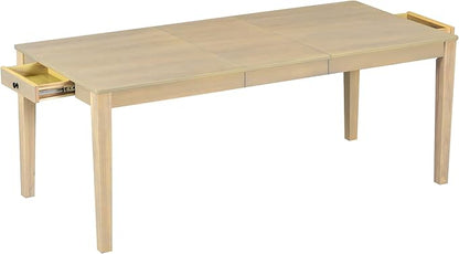 Merax Rustic 7 Piece 78.1inch Extendable Dining Table Set with 18inch Removable Leaf, 6 Upholstered Dining Chairs, 2 Built-in Drawers, Natural