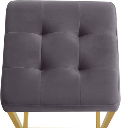 24KF Contemporary Counter Height Bar Stool Set of 2 for Kitchen Island, 26" H Velvet Padded Gold Barstool Bar Chair,5066-Dark Gray
