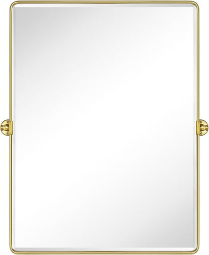 TEHOME 30x40'' Brushed Gold Pivoting Bathroom Vanity Mirror 40x30'' Brushed Brass Metal Framed Rectangle Tilting Beveled Vanity Mirrors for Wall