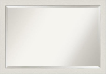 Amanti Art White Bathroom Mirror for Over Sink, 28x40 Rustic Plank White Narrow Rectangle Vanity Mirror, Large Rustic Farmhouse Frame, Hangs Horizonally and Vertically, Bathroom Wall Decor, Beveled