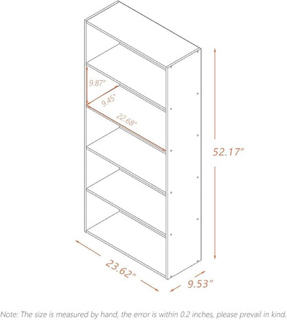Basic Open Shelf Bookcase - 5-Tier Wooden Cube Storage Shelves Split Bookshelf, White