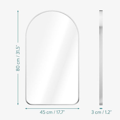 Navaris Arched Wall Mirror - Silver Arch Framed Mirror - 17.7x31.5 Wall-Mounted Mirror with Silver Aluminum Alloy Frame for Living Room Bathroom Hall