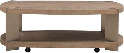Liberty Furniture Harlow Living Room Oval Cocktail Table - Sandstone & Satin Nickel
