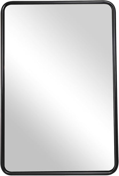 ANDY STAR Bathroom Mirror, 24x36 Inch Stainless Steel Metal Frame Black Rectangle Bathroom Mirror for Over Sink, Modern Rounded Corner Black Vanity Mirrors for Wall, Hangs Horizontally or Vertically