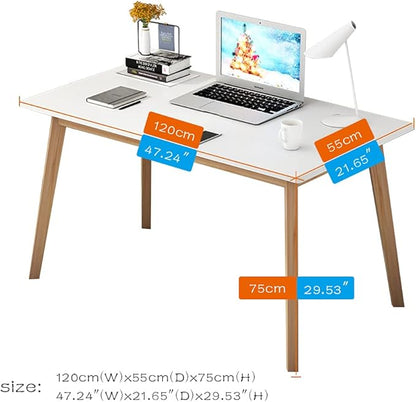 IOTXY Simple Wooden Writing Desk - Modern Minimalist Style PC Laptop Computer Workbench with Solid Wood Legs, 47" W Home Office Work Table for TV Stand Music Video Live Broadcast Workstation, White