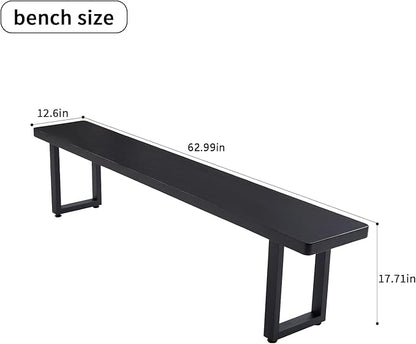 Black Bench Wooden Bench with Metal Legs Suitable for Dining Room Living Room Office Conference Room Indoor Stool Multiple （62.99in）