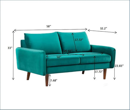 Container Furniture Direct Kent Velvet Loveseat Sofa for Modern Living Rooms and Compact Spaces, Comfy 2 Seater Couch Studio Apartment Furniture with Sleek Design, Greenish Blue