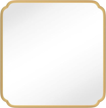 Gold Bathroom Mirror for Wall 36" x 36" Square Bathroom Vanity Mirror Farmhouse, Large Rounded Rectangle Mirror, Anti-Rust, Tempered Glass, Hangs Horizontally or Vertically