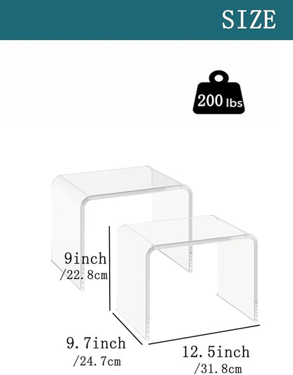 Acrylic Kids' Step Stool – Small Footstool for Bathroom, Kitchen & Bedroom, 12.5”x9.7”x9”, Holds 200lbs, Multi-Use as Toilet Stool, shower/water-resistant stool, seating and placing items (Clear-2pcs)