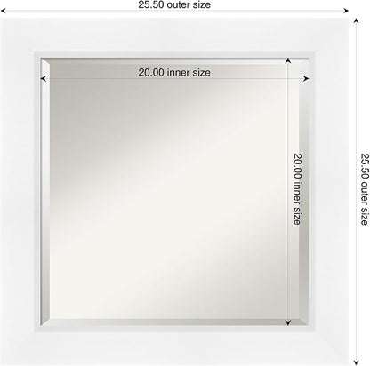 Amanti Art White Bathroom Mirror for Over Sink, 26x26 Sloped White Square Vanity Mirror, Medium Modern Contemporary Frame, Hangs Horizonally and Vertically, Bathroom Wall Decor, Beveled Edge