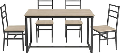 5-Piece Dining Table Set with 4 Chairs, 47.2" Kitchen Table Chairs Set of 4, Rectangular Industrial Style Dining Room Table Set with Backrest, Perfect for Small Space, Beige