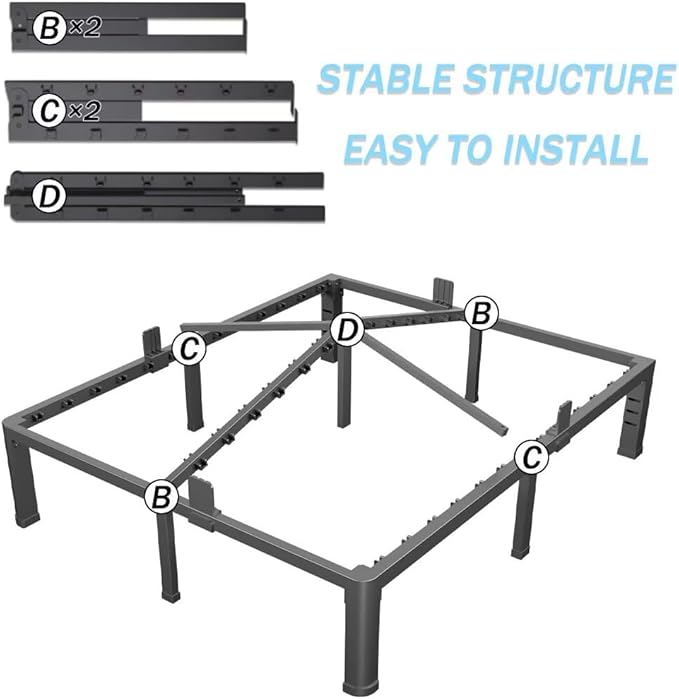 FUIOBYVV 16 Inch Full Bed Frame with Rounded Corner and Headboard Hole Mattress Retainers 3500 LBS Metal Heavy Duty Steel Slats Support No Box Spring Needed Platform Noise Free Easy Assembly