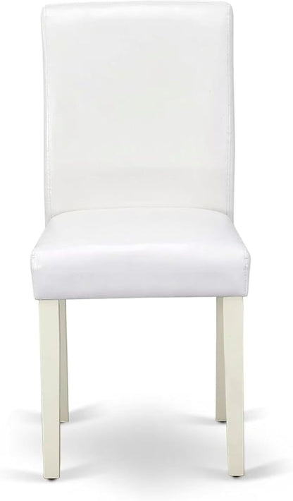 East West Furniture V027AB264-6 6 Piece Dining Set Contains a Rectangle Dining Room Table with V-Legs and 4 White Faux Leather Parson Chairs with a Bench, 40x72 Inch, Multi-Color