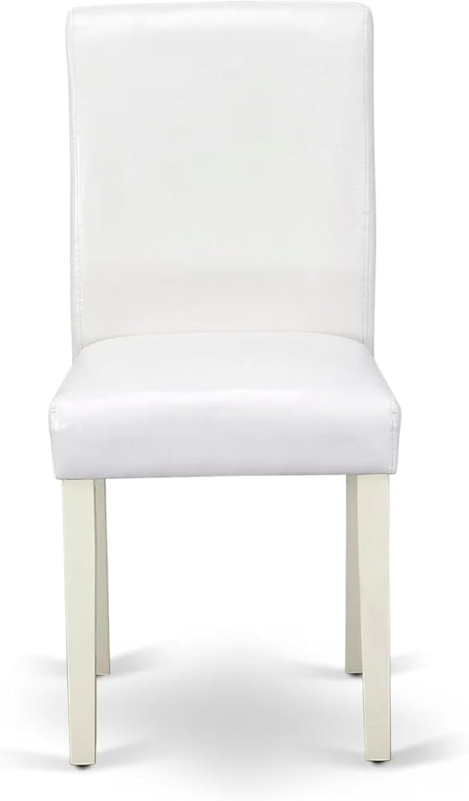 East West Furniture CAAB5-LWH-64 5 Piece Dining Room Furniture Set Includes a Rectangle Dining Table and 4 White Faux Leather Upholstered Parson Chairs, 36x60 Inch, Linen White