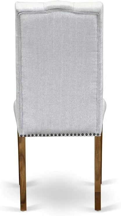 East West Furniture DLEL5-ANA-05 5 Piece Dinette Set for 4 Includes a Round Dining Room Table with Dropleaf and 4 Grey Linen Fabric Upholstered Parson Chairs, 42x42 Inch, Natural