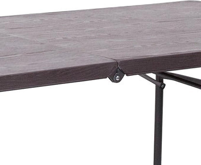 Flash Furniture Elijah 6-Foot Bi-Fold Brown Wood Grain Plastic Folding Table with Carrying Handle