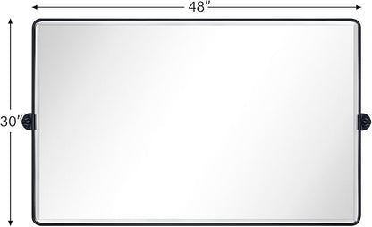 TEHOME 48x30'' Matt Black Horizontal Pivot Bathroom Vanity Mirror Large 30x48'' Black Metal Framed Rectangle Tilting Beveled Vanity Mirrors for Wall