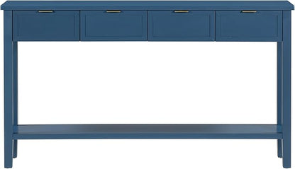 Ball & Cast 60“ Contemporary 4 Drawers Console Table, Long Narrow Entryway-Table with Drawer & Shelf, Modern Storage Sofa Tables, Farmhouse Wood Couch-Tables for Entrance Hallway Living,Blue
