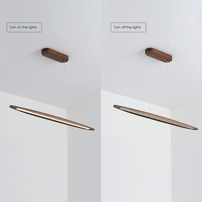 Wood Linear Pendant Hanging Light Fixture Minimalist Light Linear Chandelier Wood Kitchen Island Lighting 40w Dimmable for Dining Room Dining Table Living Room Pool Table Walnut Color