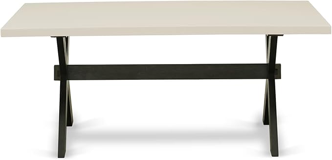 East West Furniture X627MZ606-7 7 Piece Kitchen Table Set Consist of a Rectangle Dining Table with X-Legs and 6 Shitake Linen Fabric Parsons Dining Chairs, 40x72 Inch, Multi-Color