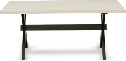 East West Furniture X627FL624-5 5 Piece Dining Set Includes a Rectangle Dining Room Table with X-Legs and 4 Black Linen Fabric Upholstered Parson Chairs, 40x72 Inch, Multi-Color
