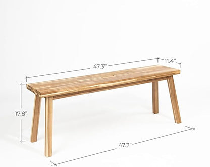 Bench 100% Solid Acacia Wood, Backless, Wax Galvanized Finish, Easy Assembly, End Table Wooden Bench Furniture for Plant, Dining Room, Entryway, Indoor (47 inches)