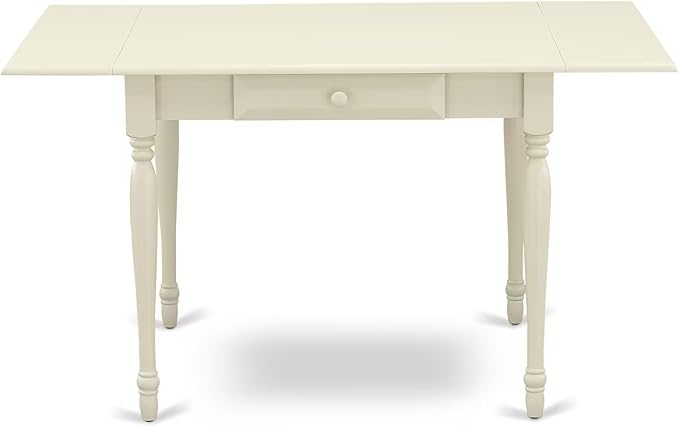 East West Furniture MZCL5-LWH-C 5 Piece Kitchen Table Set for 4 Includes a Rectangle Dining Room Table with Dropleaf and 4 Linen Fabric Upholstered Dining Chairs, 36x54 Inch, Linen White