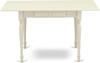 East West Furniture MZDA5-LWH-W 5 Piece Dining Table Set for 4 Includes a Rectangle Kitchen Table with Dropleaf and 4 Dining Room Chairs, 36x54 Inch, Linen White