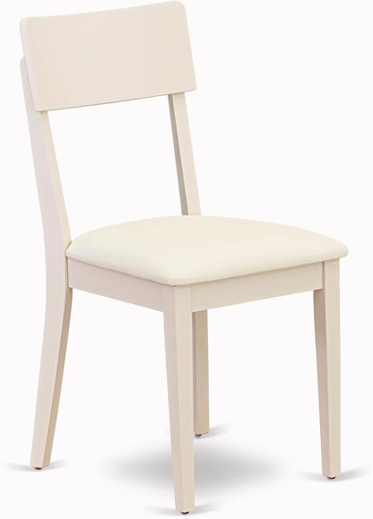 East West Furniture BOAD5-LWH-LC 5 Piece Dining Room Furniture Set Includes a Round Kitchen Table and 4 Faux Leather Upholstered Dining Chairs, 42x42 Inch, Linen White