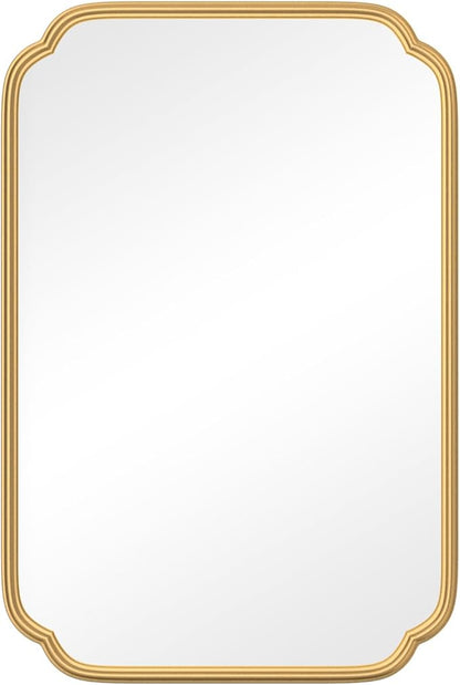 Gold Bathroom Mirror for Wall 20" x 30" Modern Rounded Corner Rectangle Mirror with Non-Rusting Iron Metal Framed Bathroom Vanity Mirror for Over Sink Wall Decor(Horizontal/Vertical)