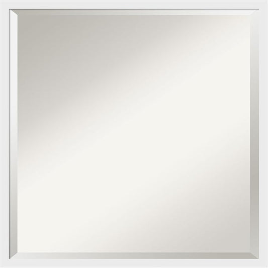 Amanti Art White Bathroom Mirror for Over Sink, 22x22 Incline White Square Vanity Mirror, Medium Modern Contemporary Wood Frame, Hangs Horizonally and Vertically, Bathroom Wall Decor, Beveled Edge